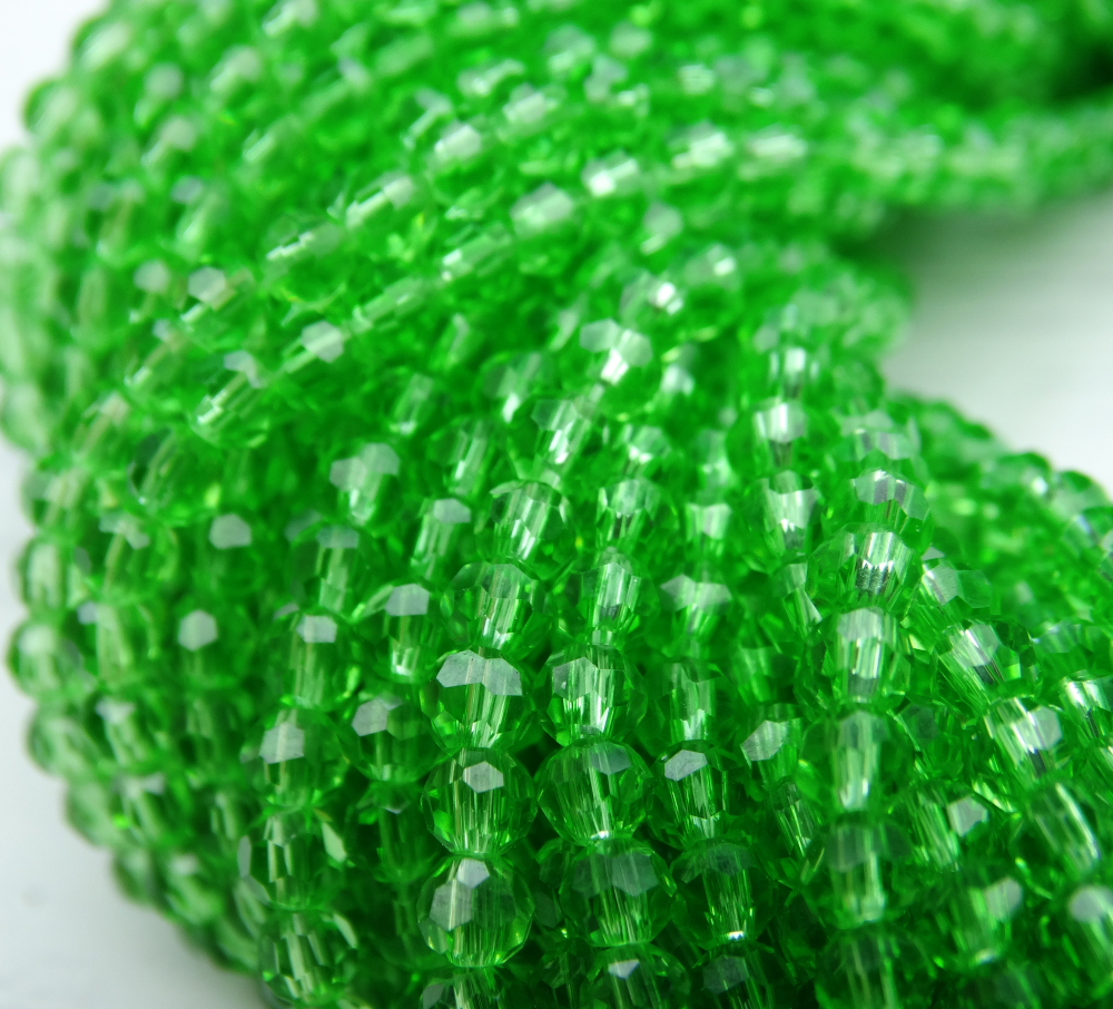БШ021НН3 Хрустальные бусины "32 грани", цвет: зеленый прозрачный, 3 мм, кол-во: 95-100 шт.