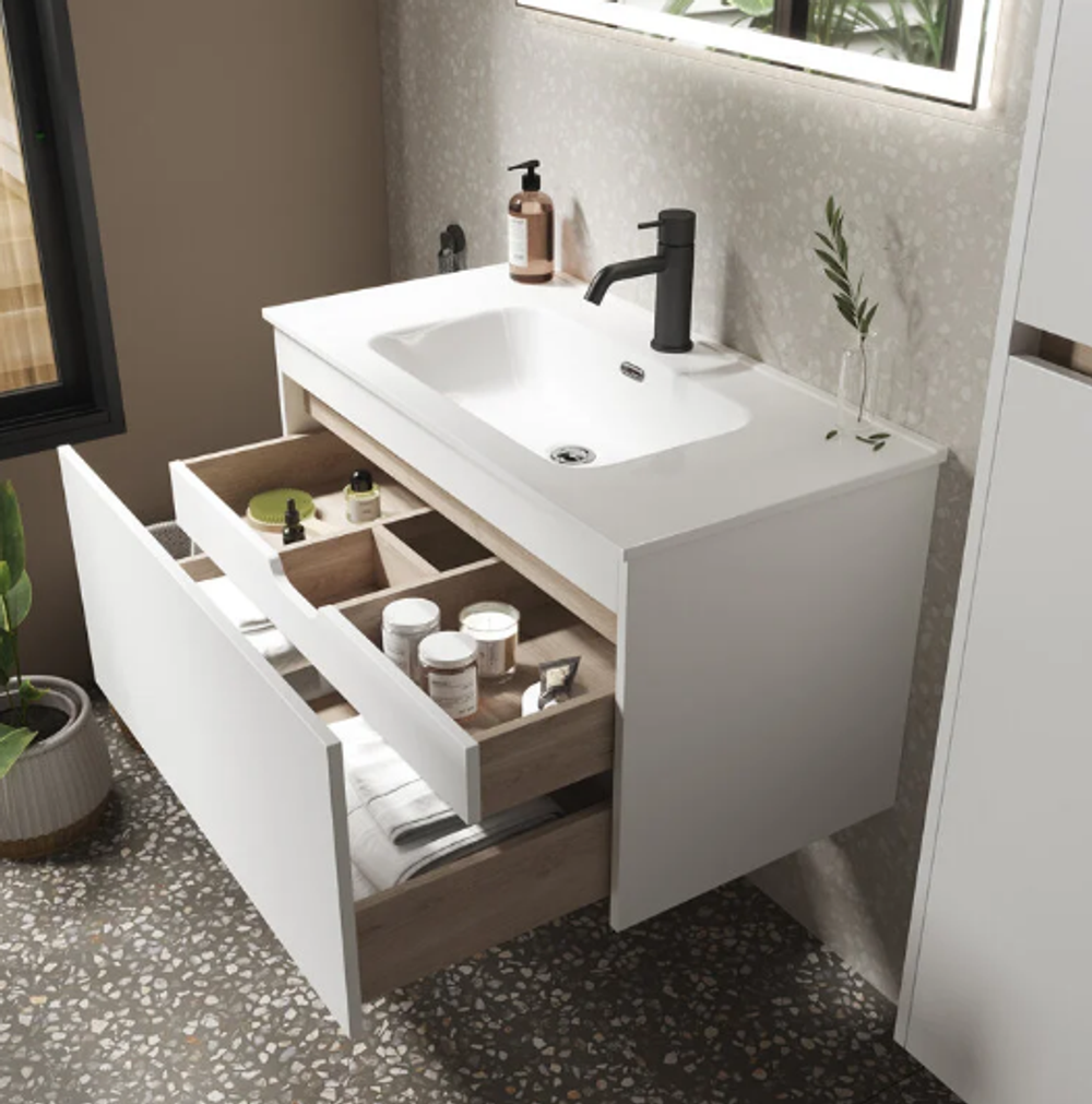 Тумба подвесная SANCOS Smart 590х450х500, c двумя ящиками оснащенными доводчиками, белый глянец , арт. SM60W