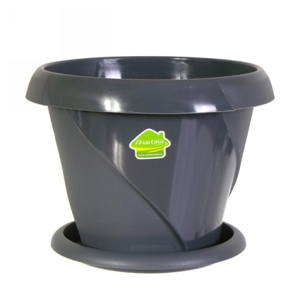 Кашпо для цветов пластиковое 2,8л d-21,5см «Флориана» с поддоном серый С386СЕР