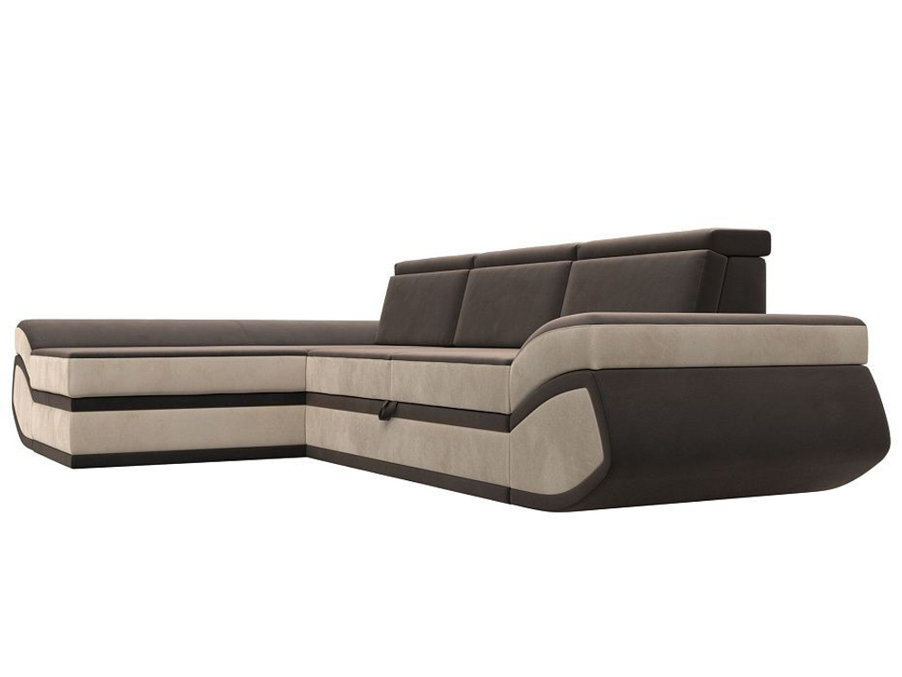 Диван угловой Лига-032 левый угол, Коричневый\Бежевый, Велюр, 121646L