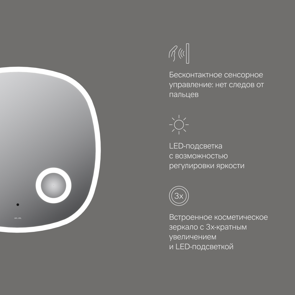 Зеркало с контурной LED-подсветкой, ИК сенсором и косметическим зеркалом, 65 см AM.PM Func M8FMOX0653SA