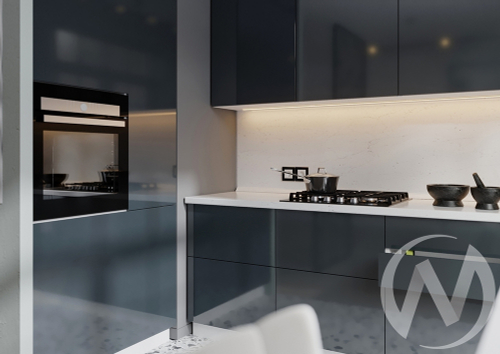 Кухня "Эстетик" Высокие модули: (сильвер/корпус белый)