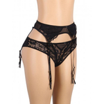 Трусики и пояс для чулок с ремешками Sexy черные Exquisite Lace (3XL-4XL)