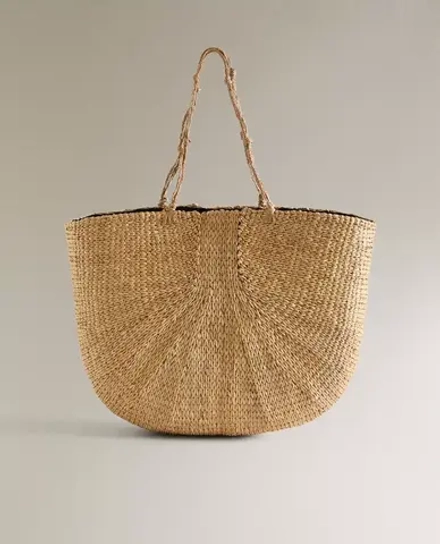 ZARA HOME Плетёная сумка с завязками, бежевый