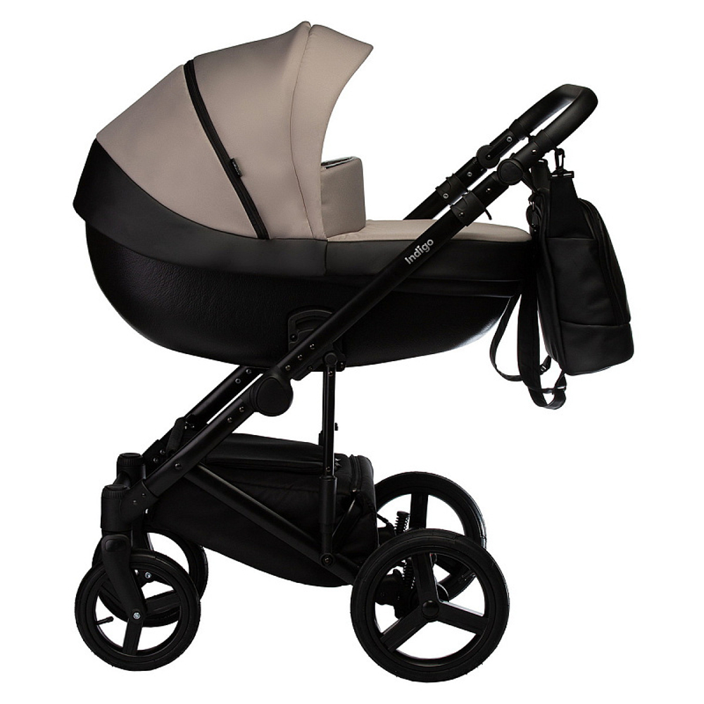 Детская коляска Indigo Tour Eco 2 в 1 Te09 черная кожа+серо-бежевый