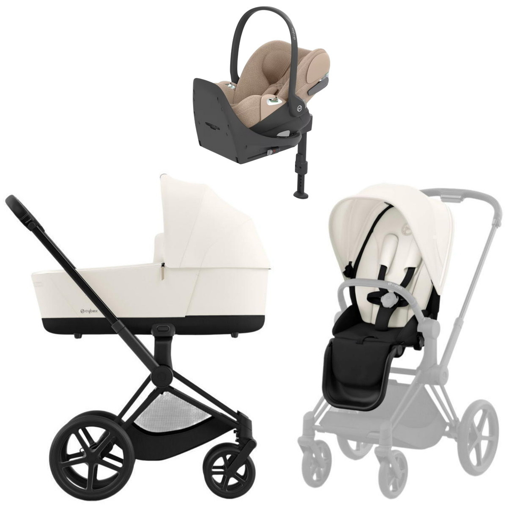 Коляска Cybex Priam IV Matt Black complete Cloud T Cozy Beige Plus Base T 4 в 1 Off White
