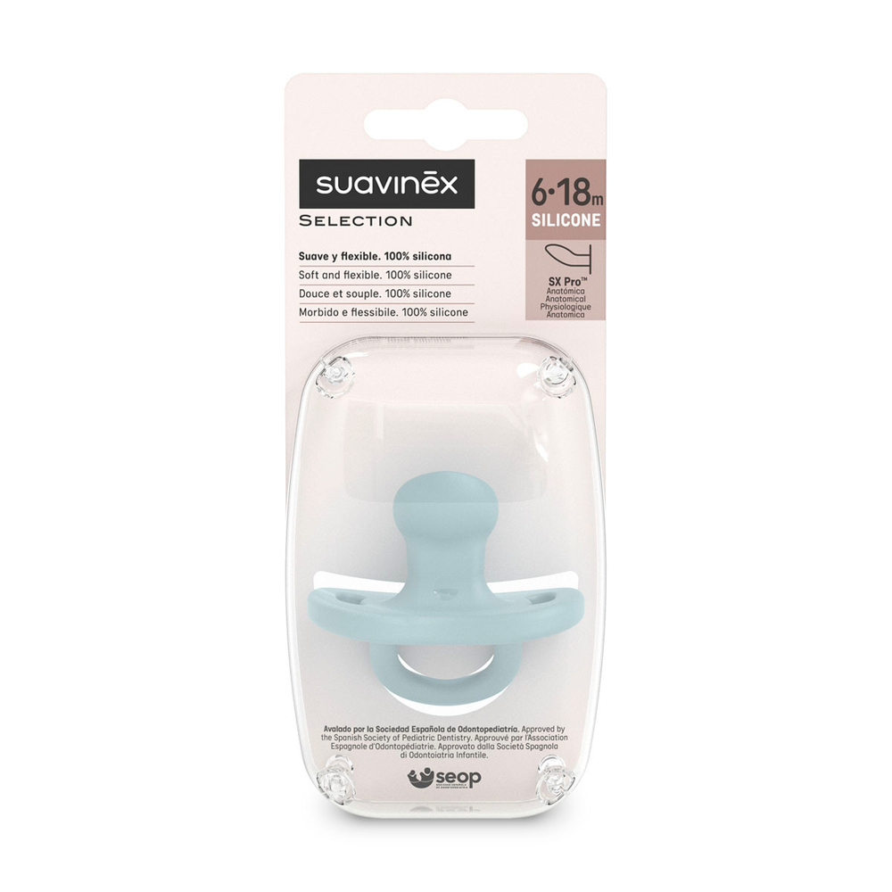 Пустышка силиконовая со скошенным краем Suavinex Colour Essence 6-18 мес