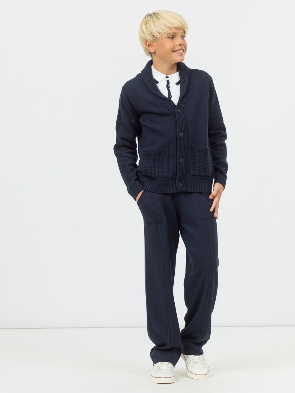 Кардиган для мальчика на пуговицах в школу AT1085 синий
