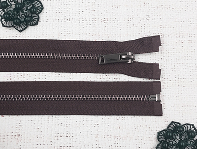 Молния шлифованная металл Т5, L 75 см, коричневый/тёмный никель