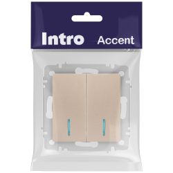 Выключатель Intro Accent 6-105-04 двойной с подсветкой, 10А-250В, IP20, СУ, AL/CU, шампань | Intro