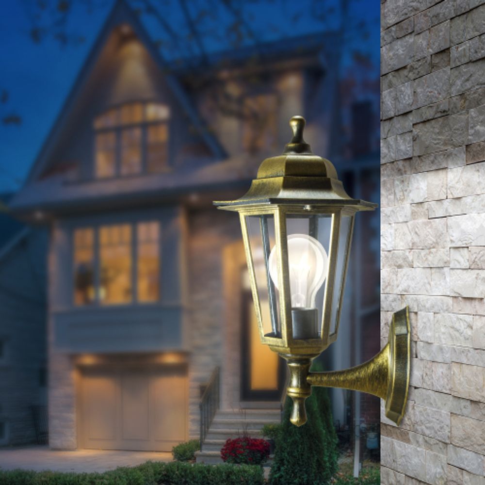 Садово-парковый светильник ЭРА НБУ 06-60-001 бронза 6 гранный настенный IP44 Е27 max60Вт | Садово-парковые светильники