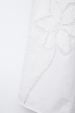 ZARA БРЮКИ ПРЯМОГО КРОЯ С ЦВЕТОЧНОЙ ВЫШИВКОЙ, БЕЛЫЙ
