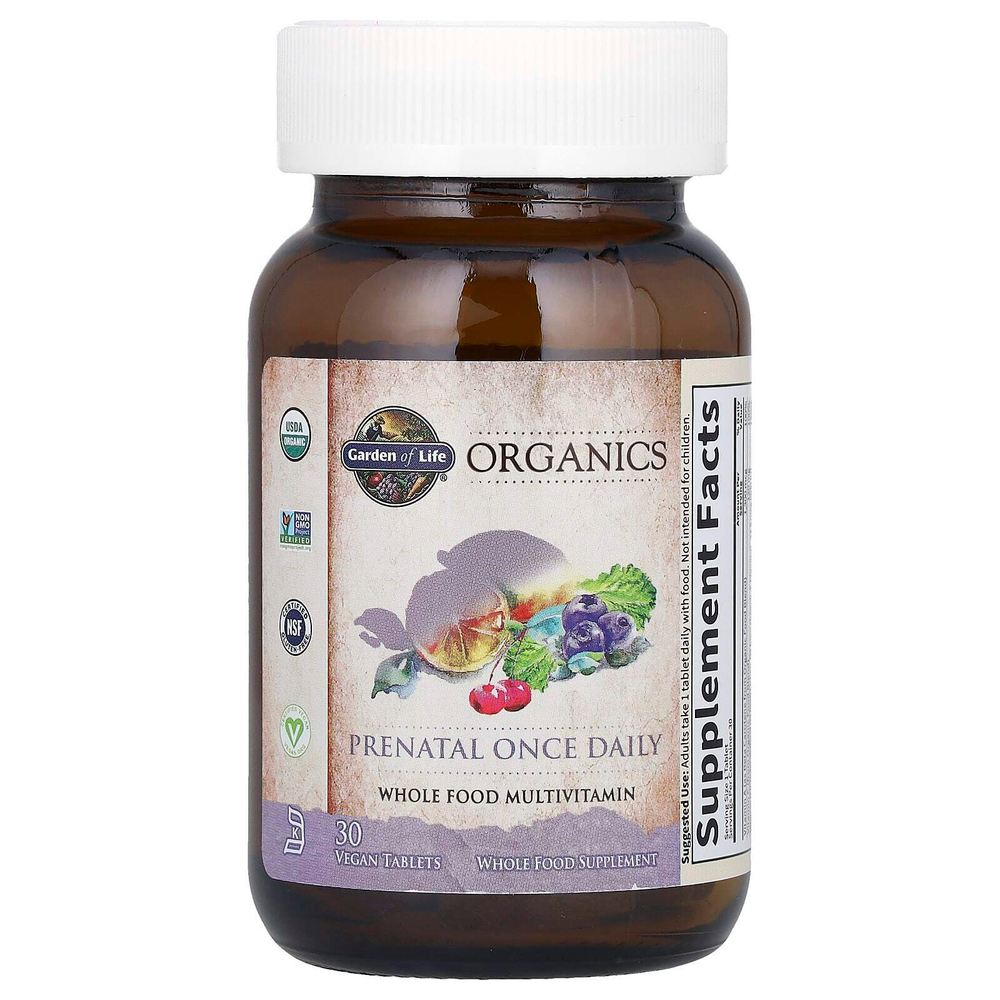 Garden of Life, Organics, один раз в день, для беременных, мультивитамины из цельных продуктов, 30 веганских таблеток