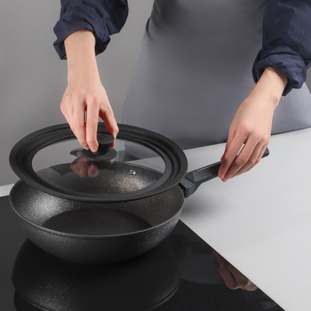 SATOSHI Крышка универсальная стекло/силикон с ручкой, 24-26-28см