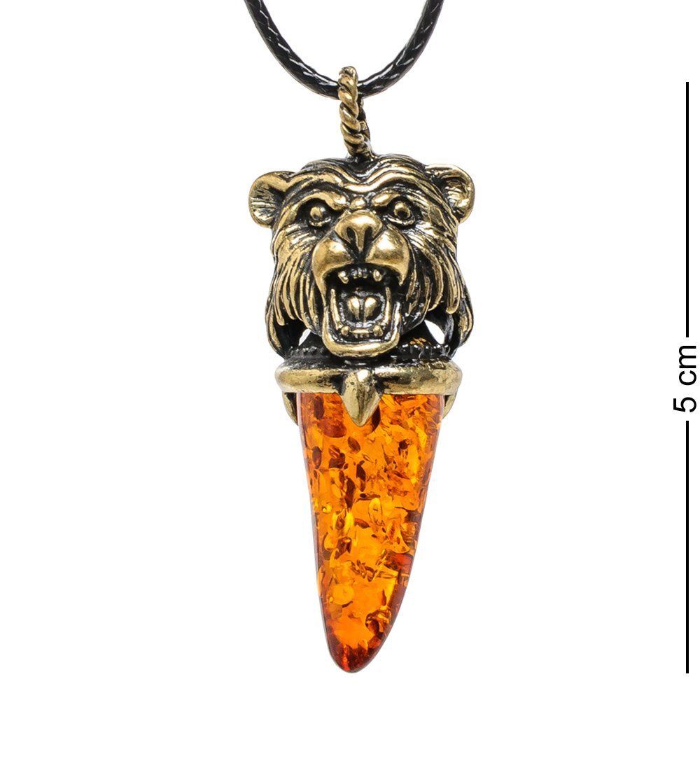 AM-1726 Подвеска «Клык медведя» (латунь, янтарь)