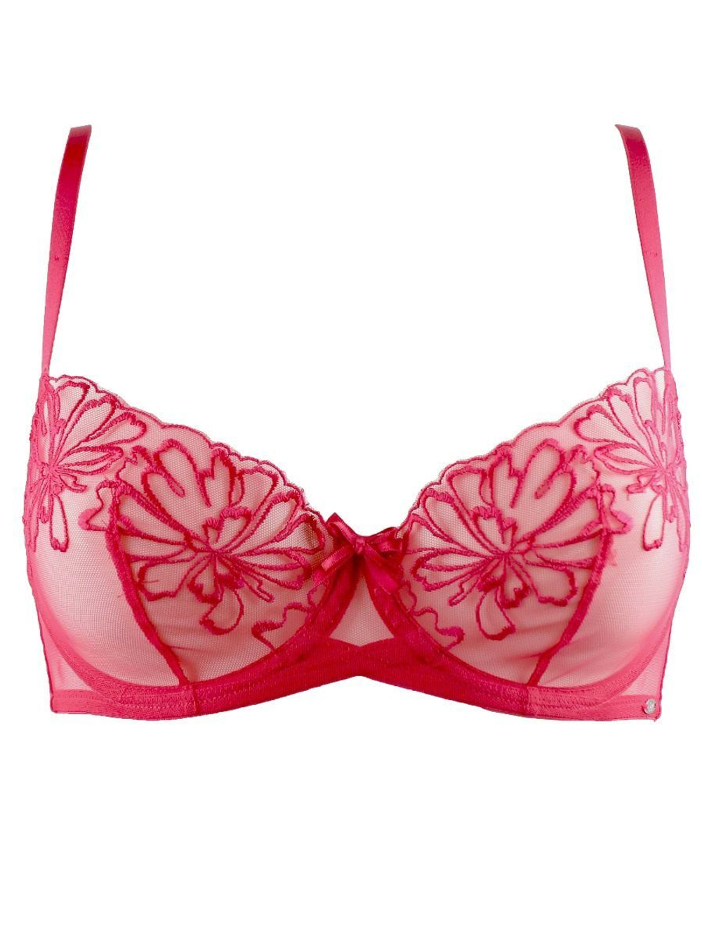 Бюстгальтер-балконет с вышивкой в виде пионов (Размер: 34E) (Цвет: малиновый)