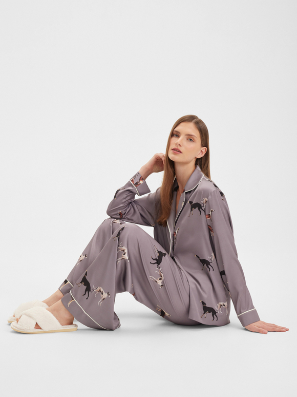 Шелковые брюки с кантом и борзыми серебро