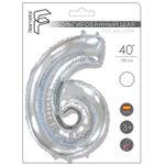 Шар (40''/102 см) Цифра, 6, Серебро, 1 шт. в уп.