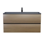 Тумба с раковиной Uperwood Barsa 100 см, раковина черная глянцевая, подвесная тумба черная/дуб сонома