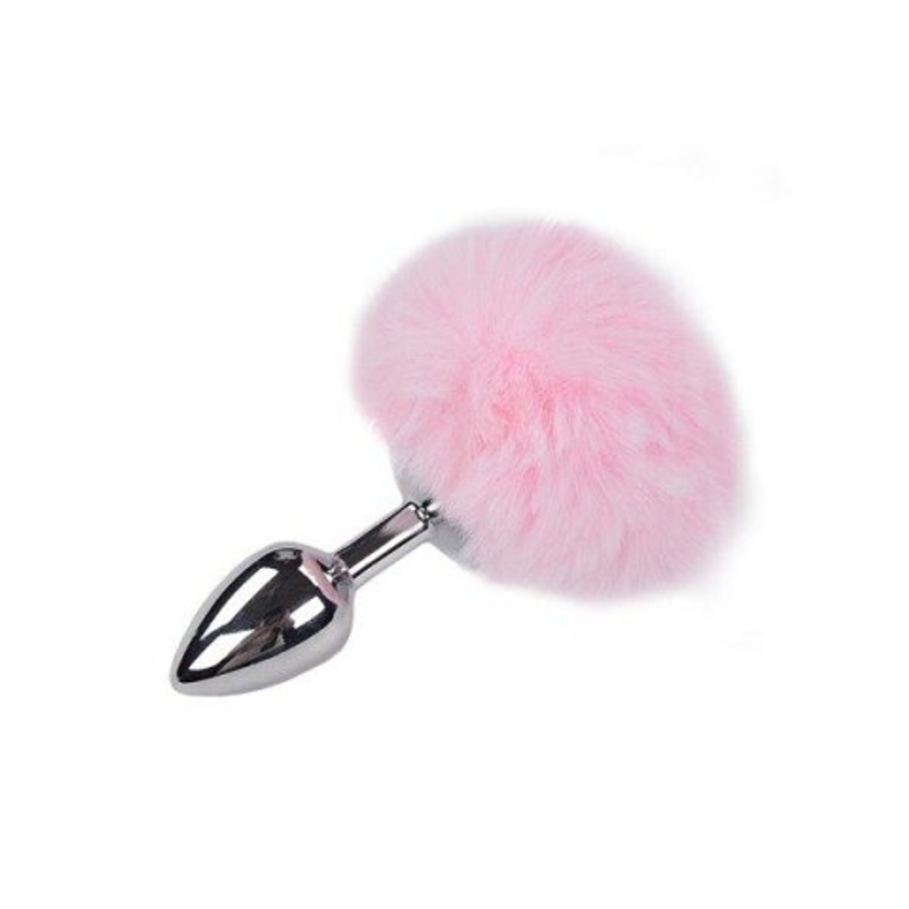 Металлическая анальная пробка с розовым хвостиком Fluffy от Alive (7*3,2 см.)