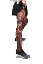 Бежево-черные колготки с рисунком в виде завитков (Размер: S-M-L) (Цвет: бежевый)