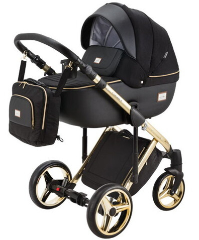 Детская коляска Adamex Luciano Special Edition 3 в 1 Q85 (ЧЕРН+ЧЕРН.ПЕРФ.КОЖА+ЗОЛОТО РАМА)