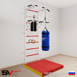 Шведская стенка Sv Sport 5717 (Турник стандарт/Брусья/Кольца/Цепь/Мешок 30кг/Мат 1м)