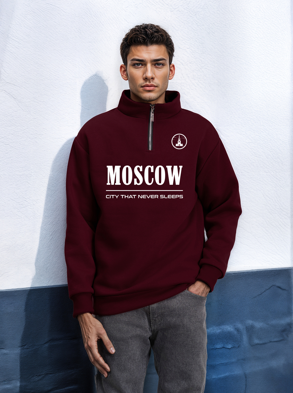 Толстовка мужская с зип-воротником "Moscow" бордо