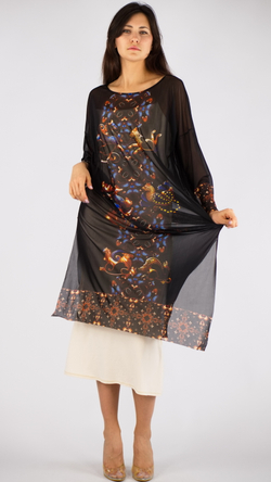 Платье-туника из сетки "Загадки скифов", принт по мотивам скифских татуировок, по материалам раскопок Пазырыкских курганов