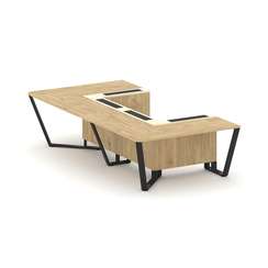 Steel Meet Стол переговорный П-образный KMK-PR.B.SP-07P Тиквуд Светлый/Ваниль Глянец/Металл Черный 1