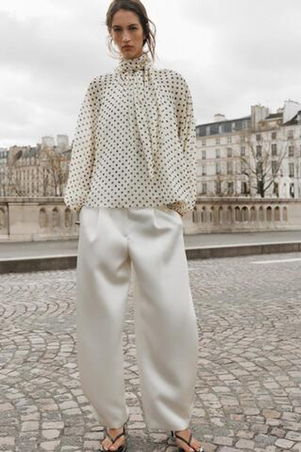 ZARA БЛУЗА В ГОРОШЕК, ЭКРЮ/ЧЕРНЫЙ