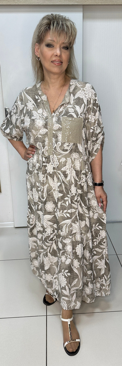 Итальянское цветное платье с пайетками на кармашке