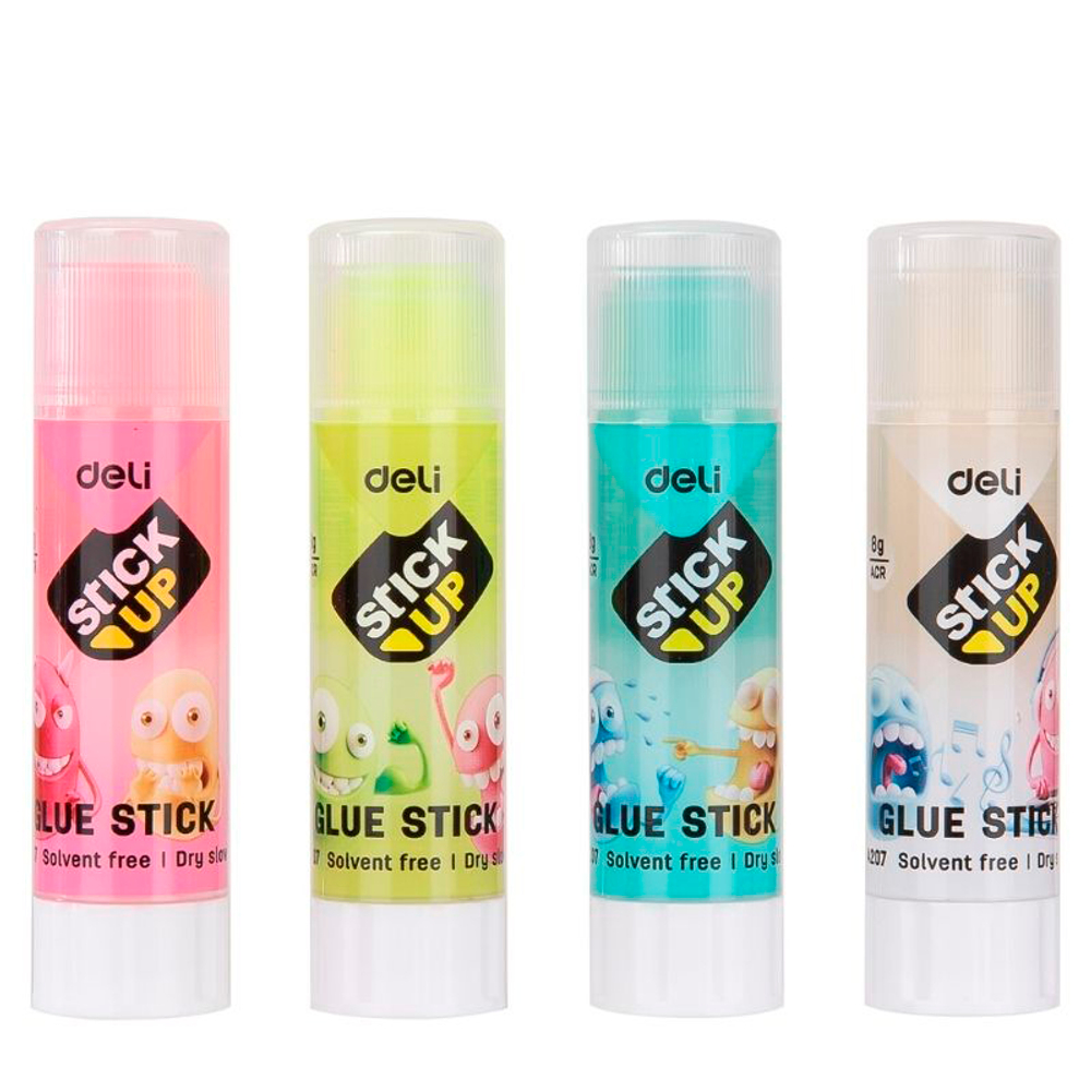 Клей-карандаш DELI "Stick Up" 8 грамм, прозрачный, корпус ассорти