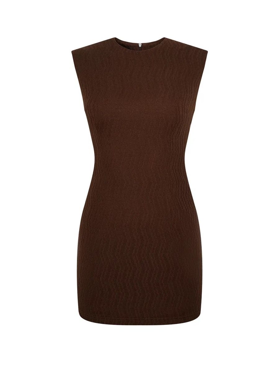 Платье из фактурного трикотажа мини шоколадное