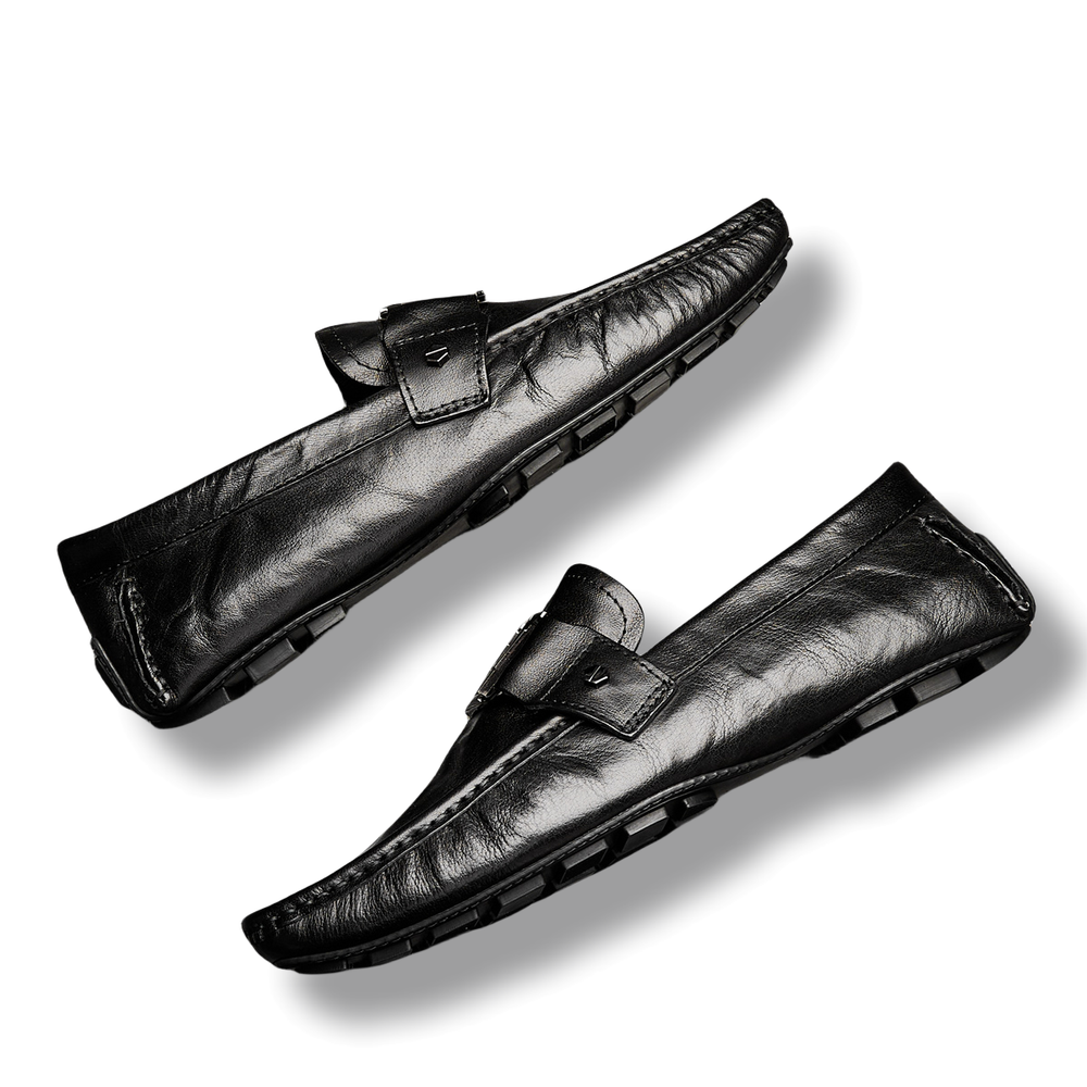 Brounvanm Top Grain Cow Leather Gommino Loafers Men"s Black