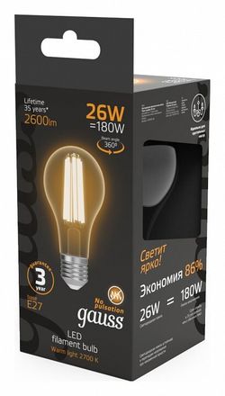 Лампа светодиодная Gauss Filament E27 26Вт 2700K 102902126