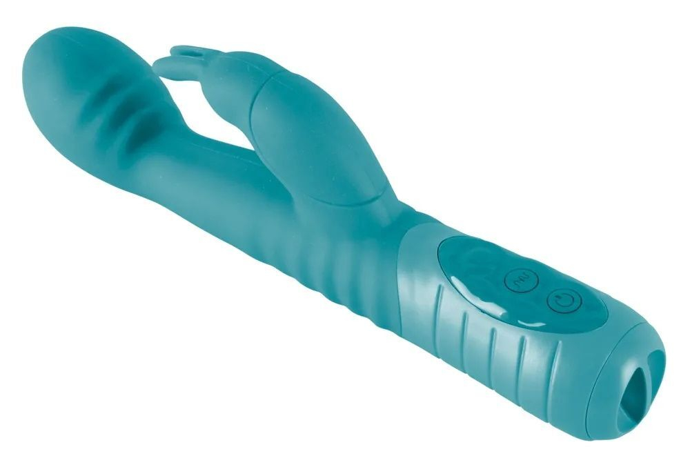 Бирюзовый вибратор-кролик Doppelkopf - 22 см. (Цвет: бирюзовый)