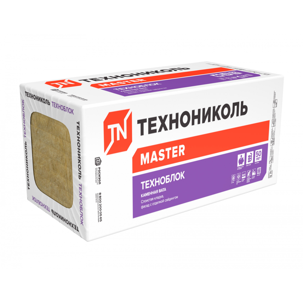 Базальтовая вата Технониколь Техноблок Стандарт 1200х600х50 мм 8 шт (40-50 кг/м3; 0,288 м3; 5,76 м2)