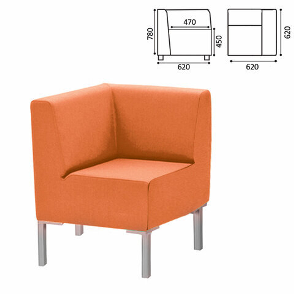 Кресло мягкое угловое "Хост" М-43, 620х620х780, без подлокотников, экокожа, оранжевое