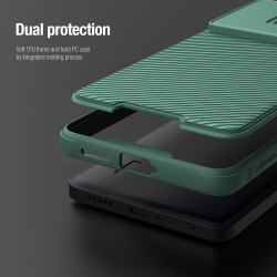 Усиленный чехол зеленого цвета (Dark Green) от Nillkin с сдвижной шторкой для камеры для Xiaomi Redmi Turbo 3, серия CamShield Pro