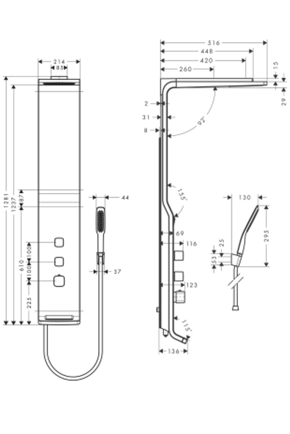 Душевая панель Hansgrohe Raindance Lift, 27008400 схема