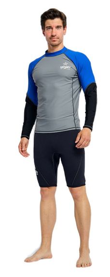 Футболка рашгард лонгслив Sargan Агидель UPF 50+ мужская серо-синяя роял-черный
