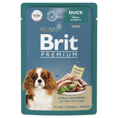 Влажный корм Брит BRIT PREMIUM пауч для взрослых собак мини пород, утка с яблоком в соусе 85г 14уп