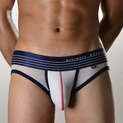 Мужские трусы слипы белые с темно-синей резинкой в сетку DOOP White Brief