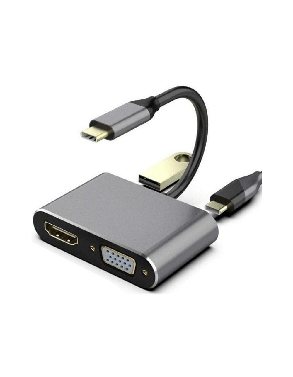 USB-хаб (концентратор) VCOM TUC055 Кабель-концентратор USB3.1 TypeCm --&gt;HDMI+USB3.0+PD+VGA Alum Grey 4K@30Hz, Telecom[6926123465530]