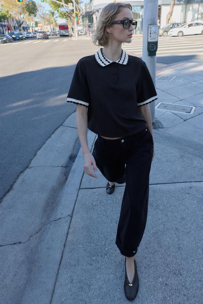 ZARA ПОЛО КОМБИНИРОВАННЫЙ, ЧЕРНЫЙ