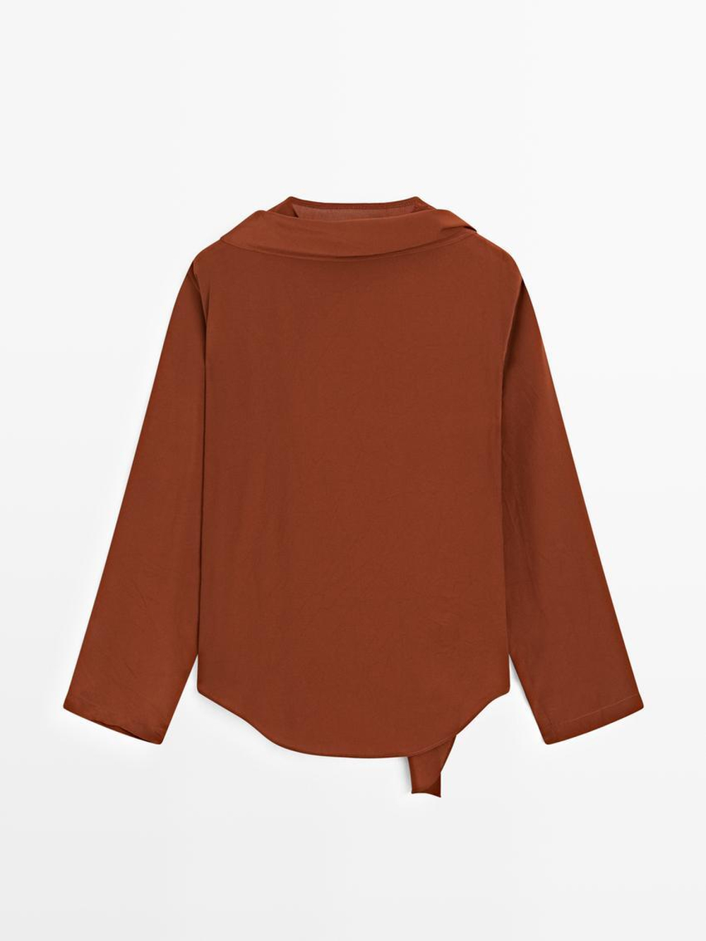 Massimo Dutti Блуза из струящейся ткани с завязками на горловине, терракотовый