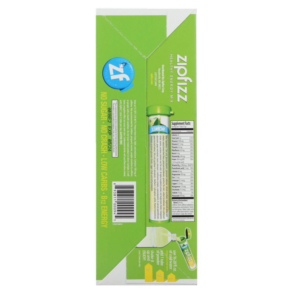 Zipfizz, Смесь для здоровой энергии с витамином B12, лимон, 20 тюбиков по 11 г (0,39 унции)