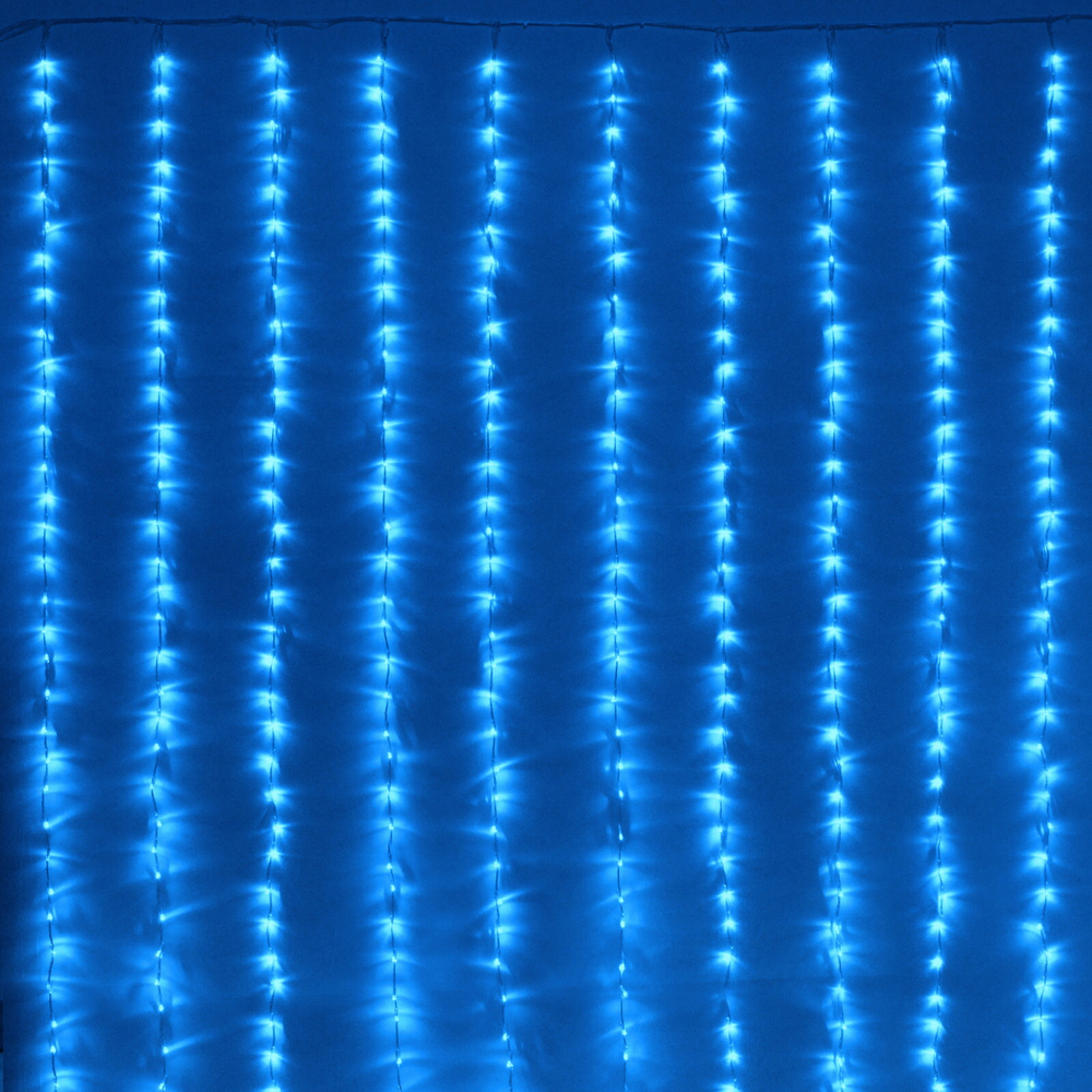 Гирлянда для улицы ЗАНАВЕС «Водопад» ш3,0* в2,0 м 480 ламп LED, прозр.пров, 6 реж, IP-54, Синий (возможность соединения)
