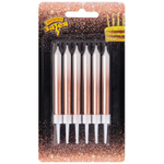 Свечи для торта «Перламутровый градиент» в цвете бело-розовое золото 8 см, 6 шт с подставками